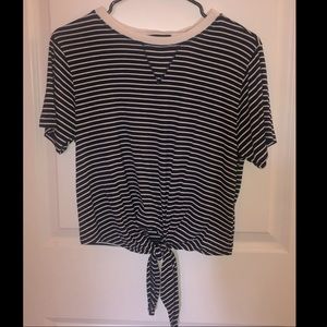 Striped, tie front crop top
